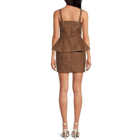 Fanm Mon Helaina Floral Embroidered Bow-Front Sweetheart Peplum Mini Dress SZ XL - Picture 2 of 12